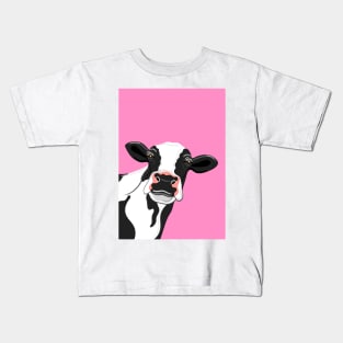 Black & White Cow Portrait on pink Kids T-Shirt